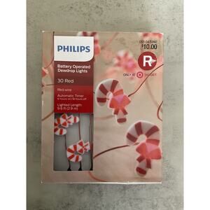 Philips Dewdrop Candy Cane Lights 30ct Battery Operated LED Auto Timer Xmas